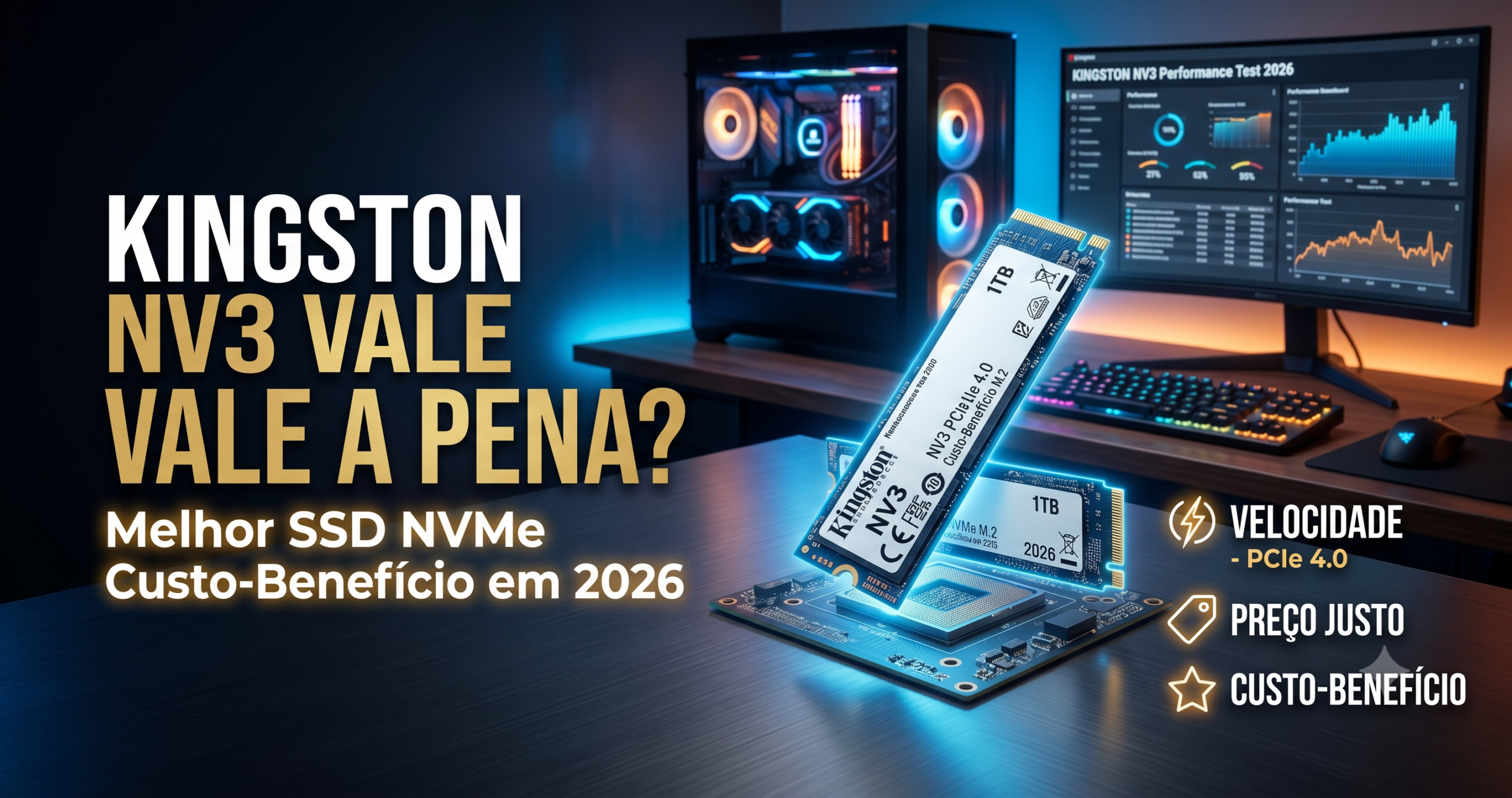 SSD Kingston NV3 1TB M.2 2280 NVMe Gen4, Desempenho e Eficiência para Upgrade de PC – SNV3S/1000G
